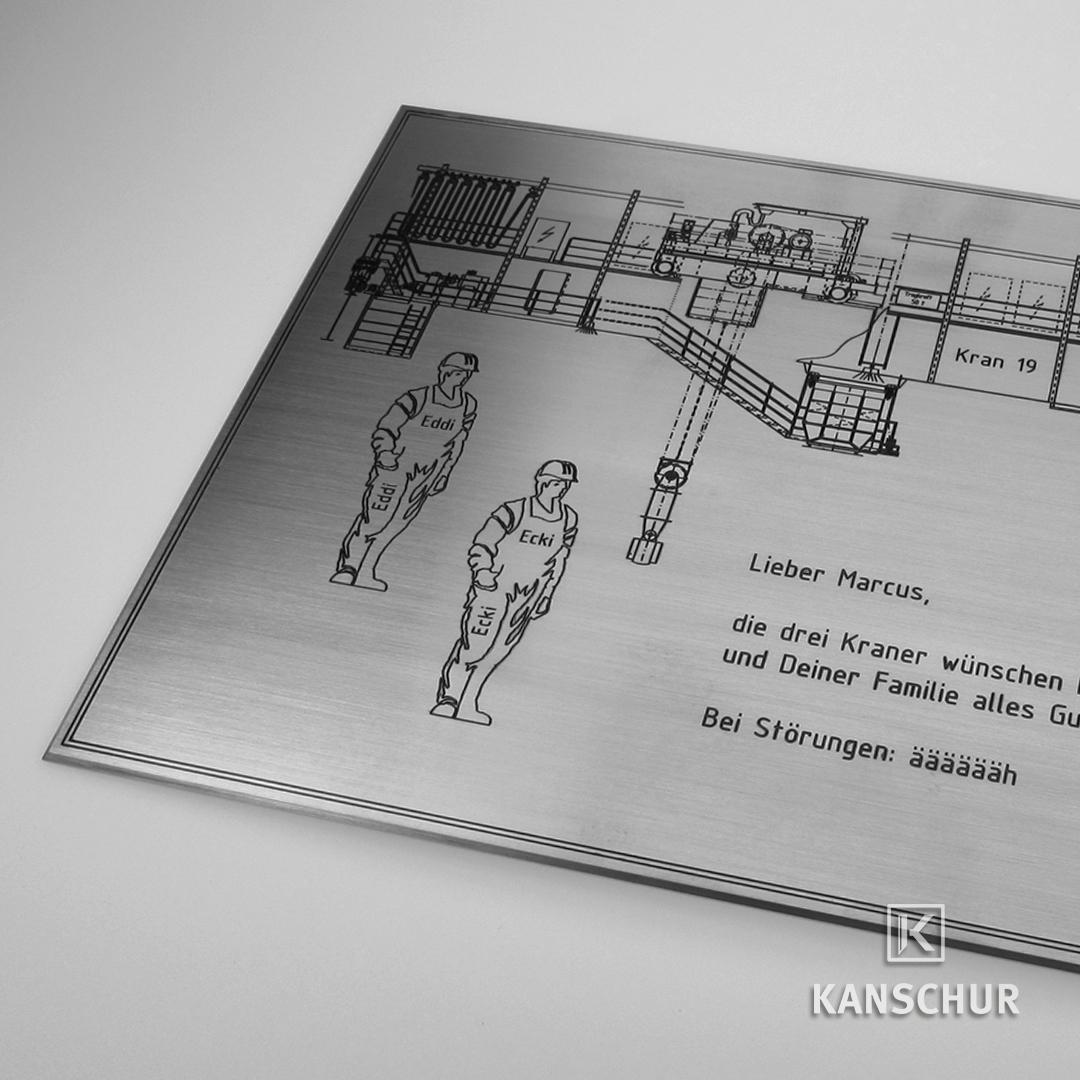 Erinnerungstafel aus Edelstahl als Abschiedsgeschenk - Edelstahl vertieft graviert und schwarz ausgelegt